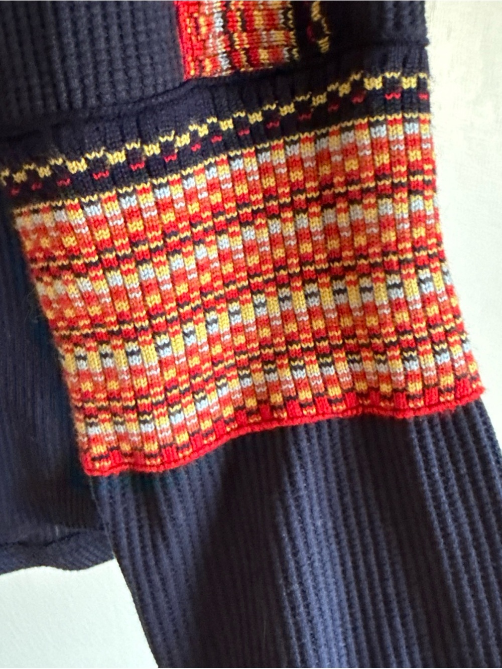Natural Life Waffle Knit Thermal Top Boho Stripe Sleeve Navy Blue L - Picture 4 of 5